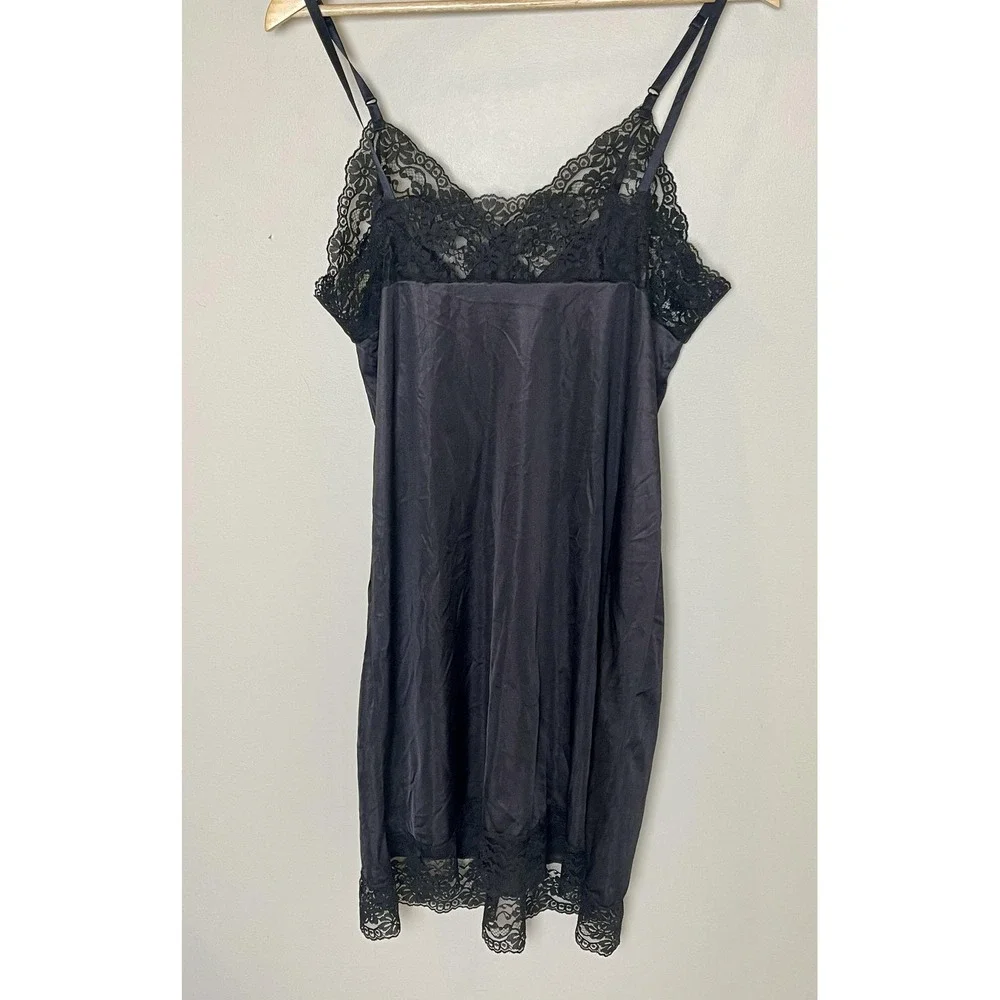 Vintage Whimsigoth Whimsy Lace Camie Slip Dress Sz 40 Black Lingerie Chemise USA